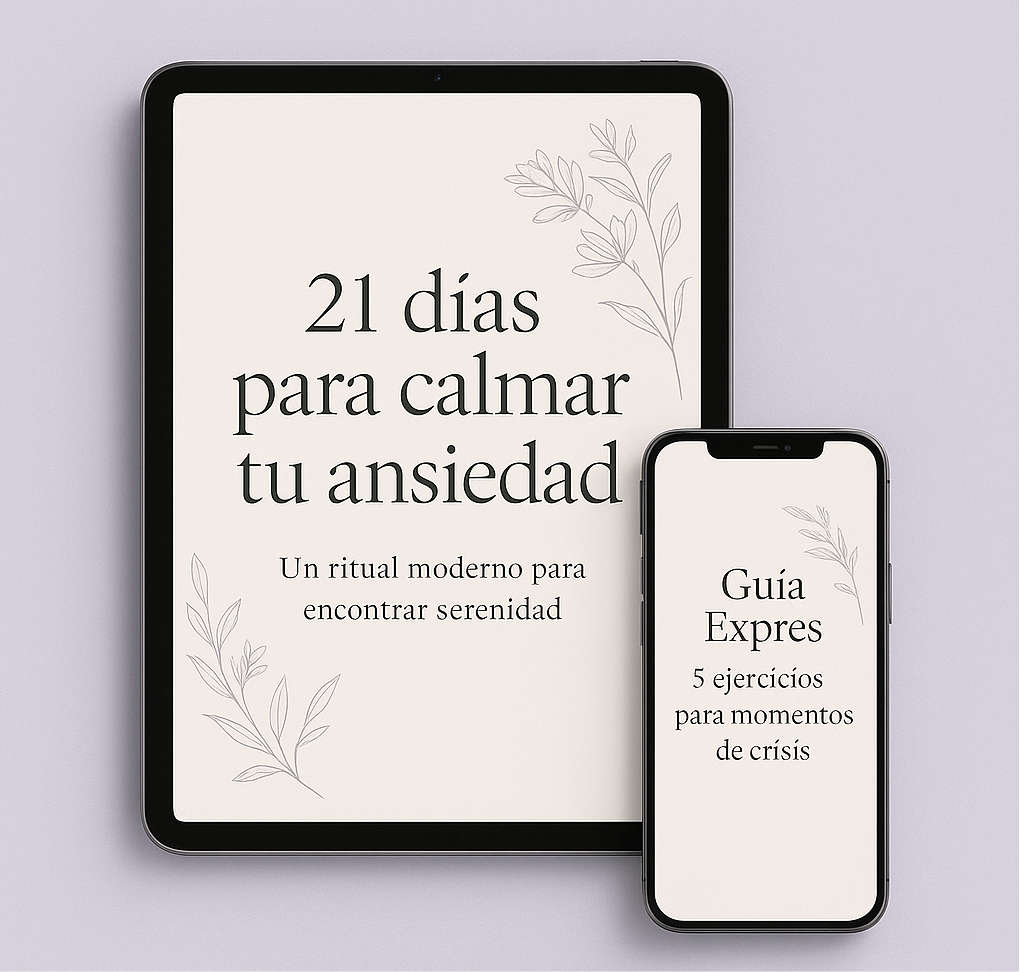 Guia de 21 dias + Guía Exprés para calmar la ansiedad en 5 minutos en momentos de crisis.